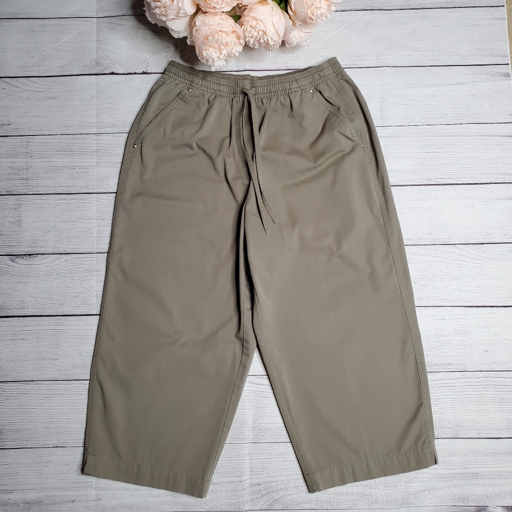 Studio Works Tan Gray Granny Capri Pants with Elastic Waist Size 10p